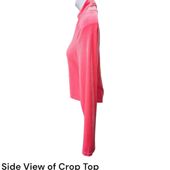 SHEIN CURV High Neck LongSleeve Cropped Pink Velvet Front Embellished O-Ring Top - Picture 5 of 14